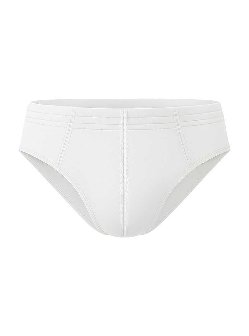 White 100 percent cotton briefs with subtle stitching details for comfortable everyday wear