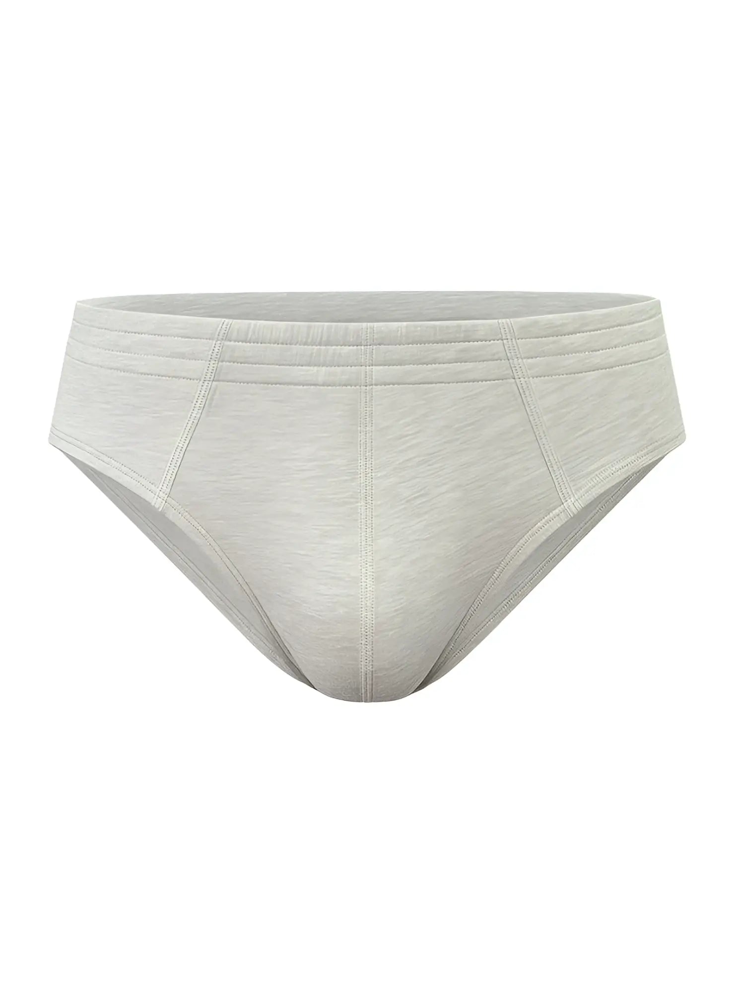 Light gray heathered 100% cotton briefs with tailored fit and subtle seam detailing