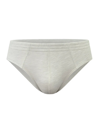 Light gray heathered 100% cotton briefs with tailored fit and subtle seam detailing