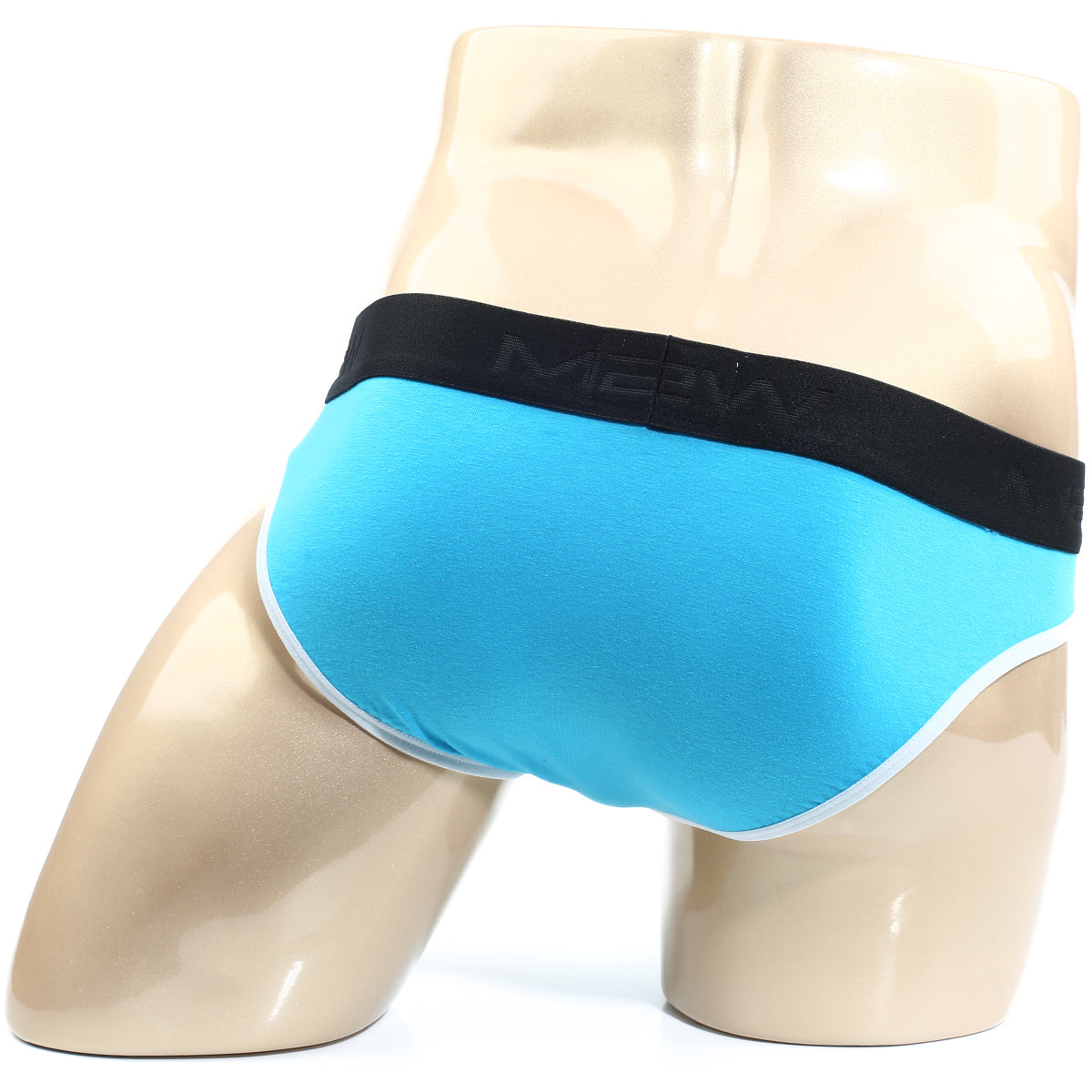 Bright blue metroMalewear perfect scene hip briefs with black merw waistband and white trim along leg openings