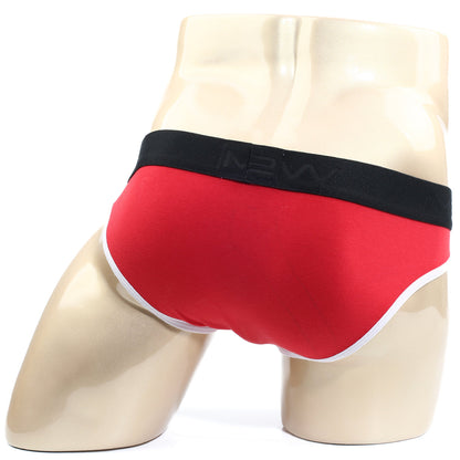Red men’s briefs with black waistband white trim and new brand logo metro male wear perfect scene hip brief red 1003-12
