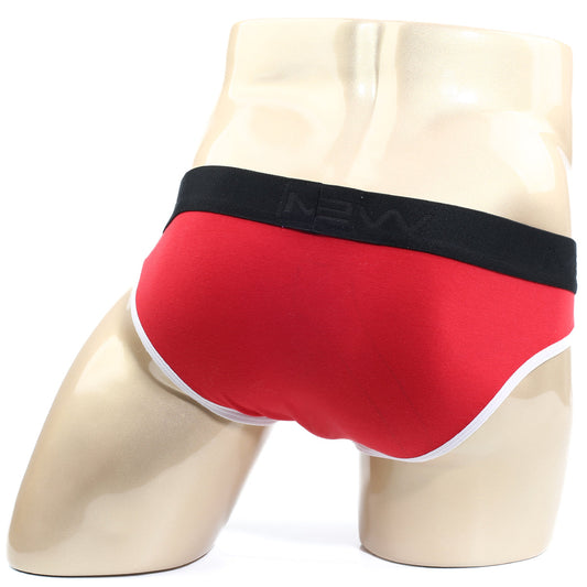 Red men’s briefs with black waistband white trim and new brand logo metro male wear perfect scene hip brief red 1003-12