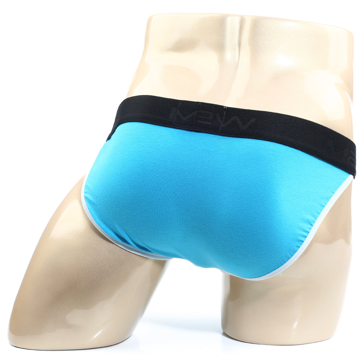 Bright blue metroMalewear perfect scene bikini briefs with black mew logo waistband and white trim along leg openings
