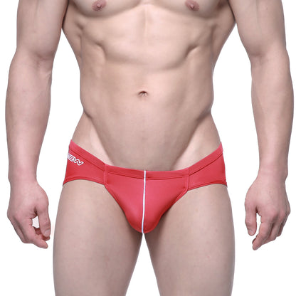 Metro male wear entropy bikini red athletic briefs with white vertical seam and new branded waistband