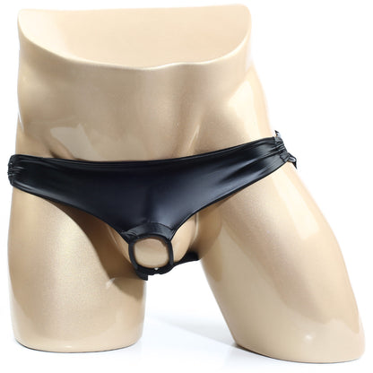 MetroMaleWear Asunto jock strap black patent leather thong with central ring for supportive male underwear
