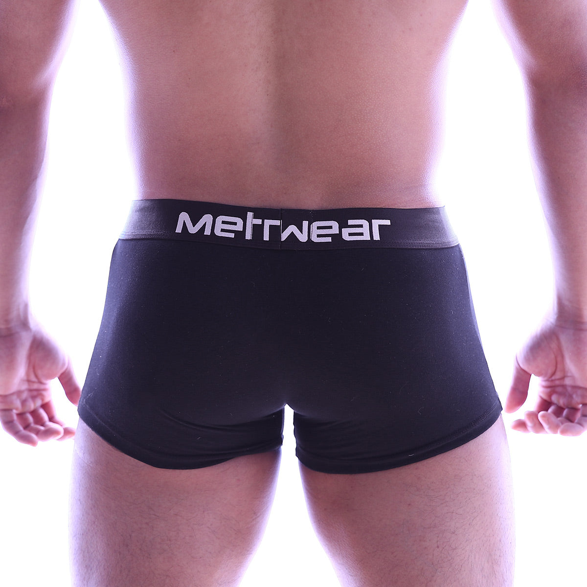 Metro malewear perfect scene hip trunk black boxer briefs with gray waistband and white lettering for comfort wear