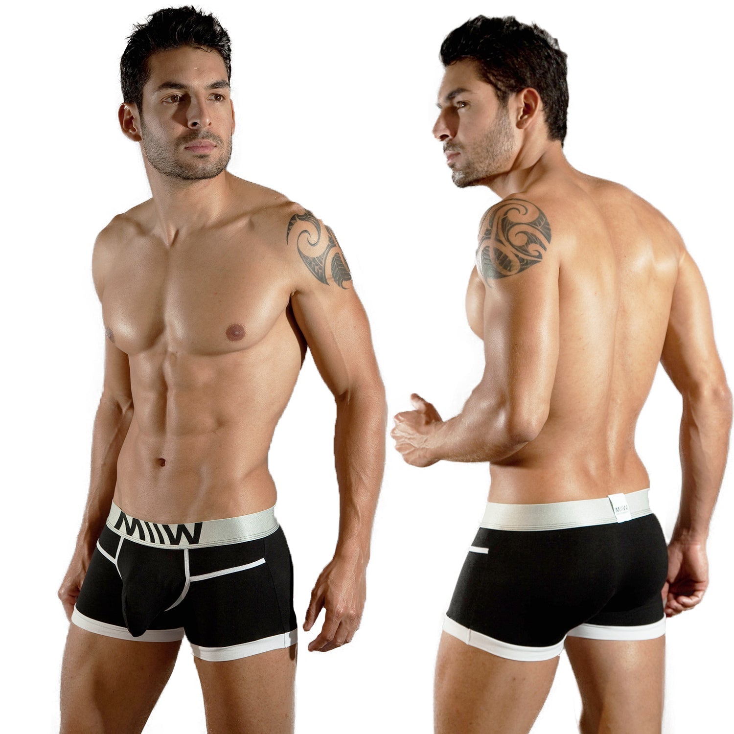Black men’s briefs metroMalewear perfect scene hip trunk 1013-20 with white trim and silver logo band