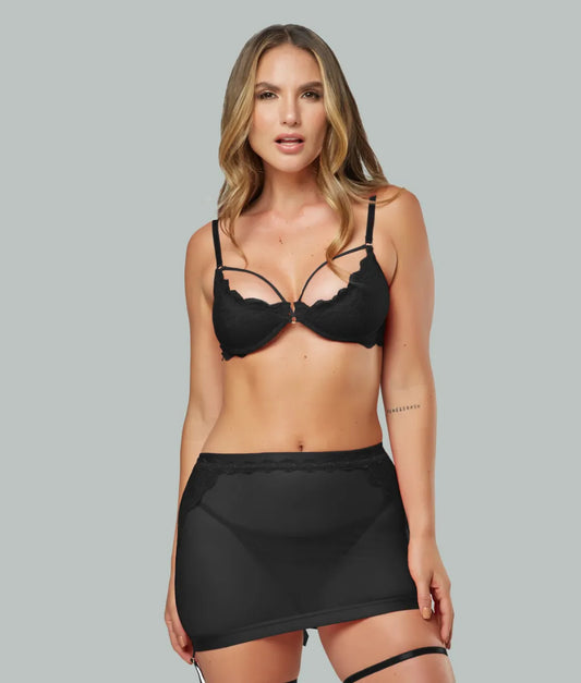 FemmeBasics Damen Temptress Trilogy Spitzen-Lingerie-Set - Onyx