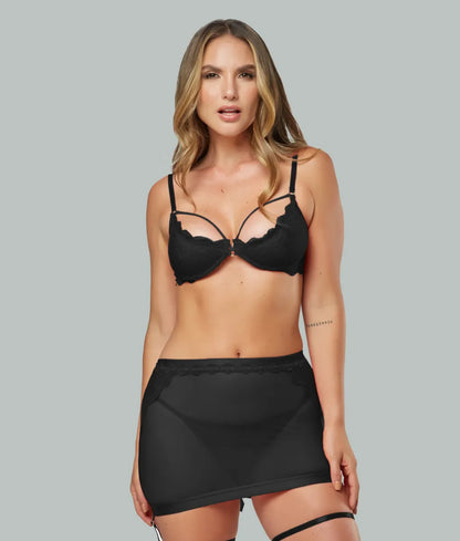 FemmeBasics Women's Temptress Trilogy Lace Lingerie Set - Onyx 2XL