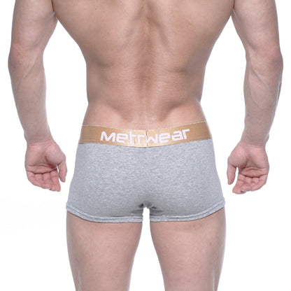 MetroMaleWear body boxer brief gray heathered with gold waistband and metwear logo in white lettering
