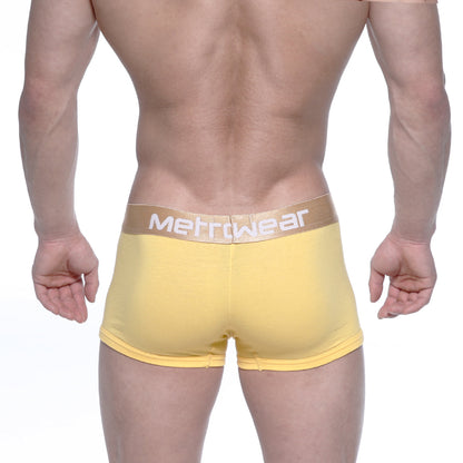 Yellow metrowear boxer briefs with a gold waistband featuring white lettering from MetroMaleWear body boxer brief gold 1023-15