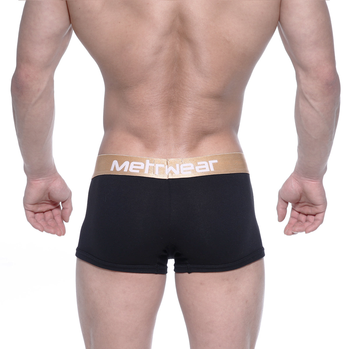 Black metro malewear body boxer briefs with tan waistband and white methwear logo for comfortable everyday wear