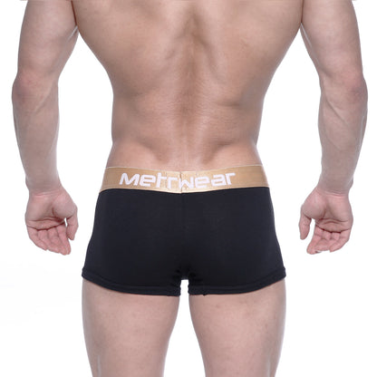 Black metro malewear body boxer briefs with tan waistband and white methwear logo for comfortable everyday wear