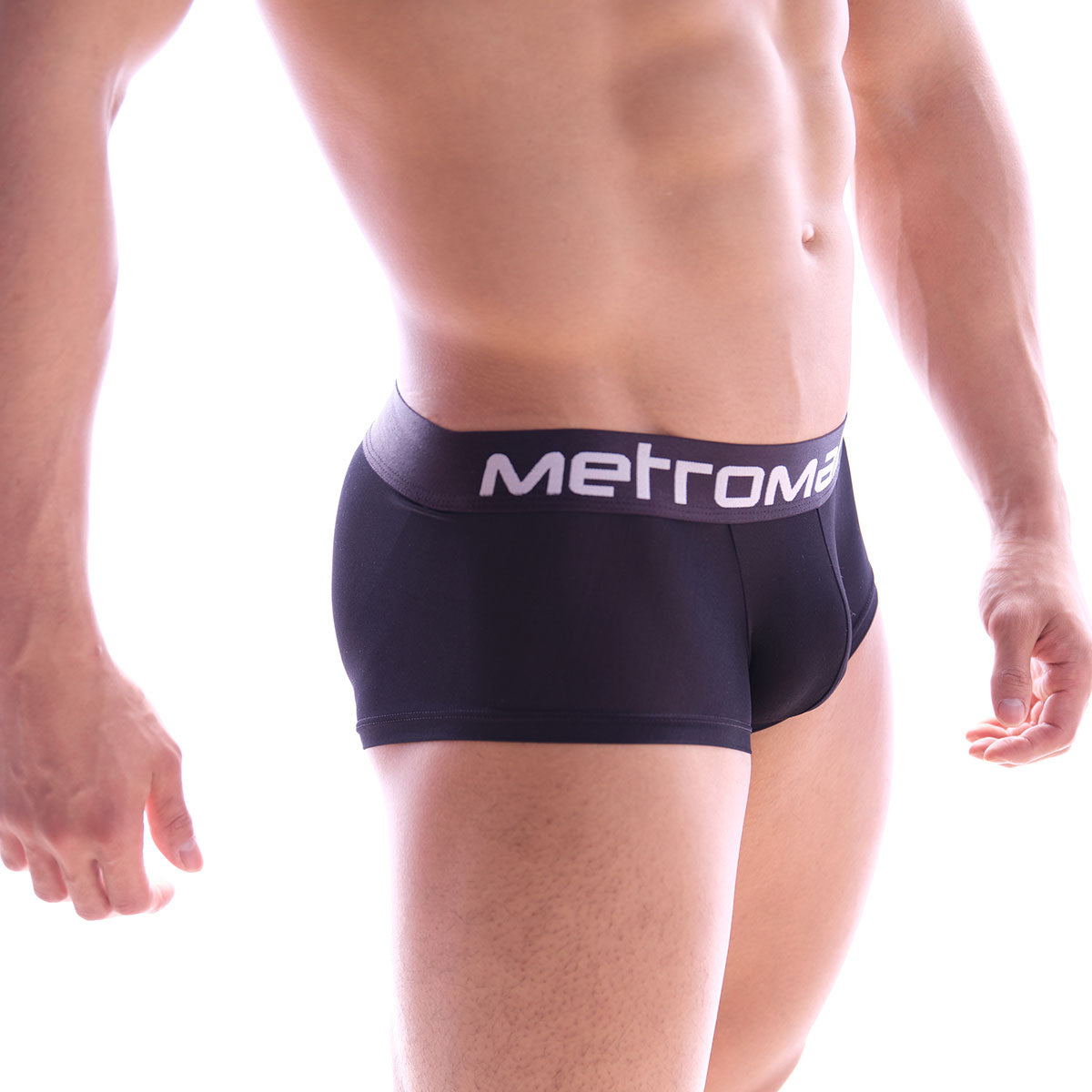 Black metroma mens briefs with white logo waistband designed for butt support in trunk style 1026-31