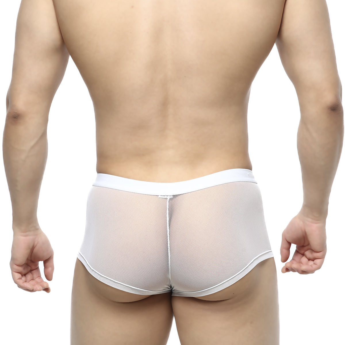 White mesh briefs with a solid white waistband by MetroMaleWear simple trunk 1033-00 for breathable comfort