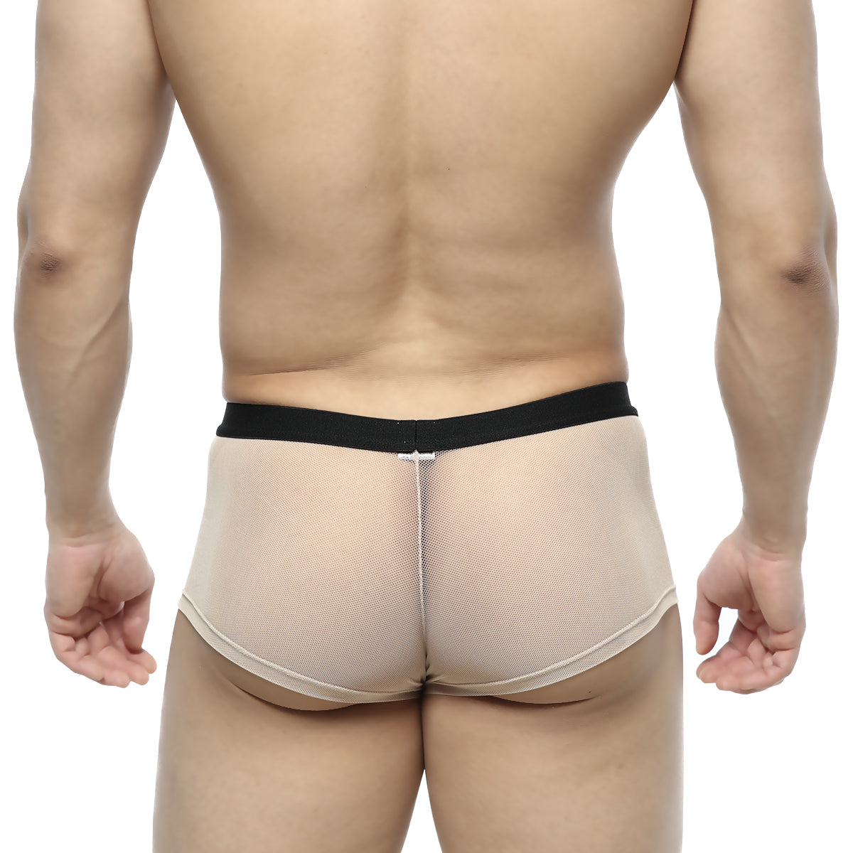 MetroMaleWear simple trunk nude 1033-02 beige mesh briefs with black elastic waistband front view