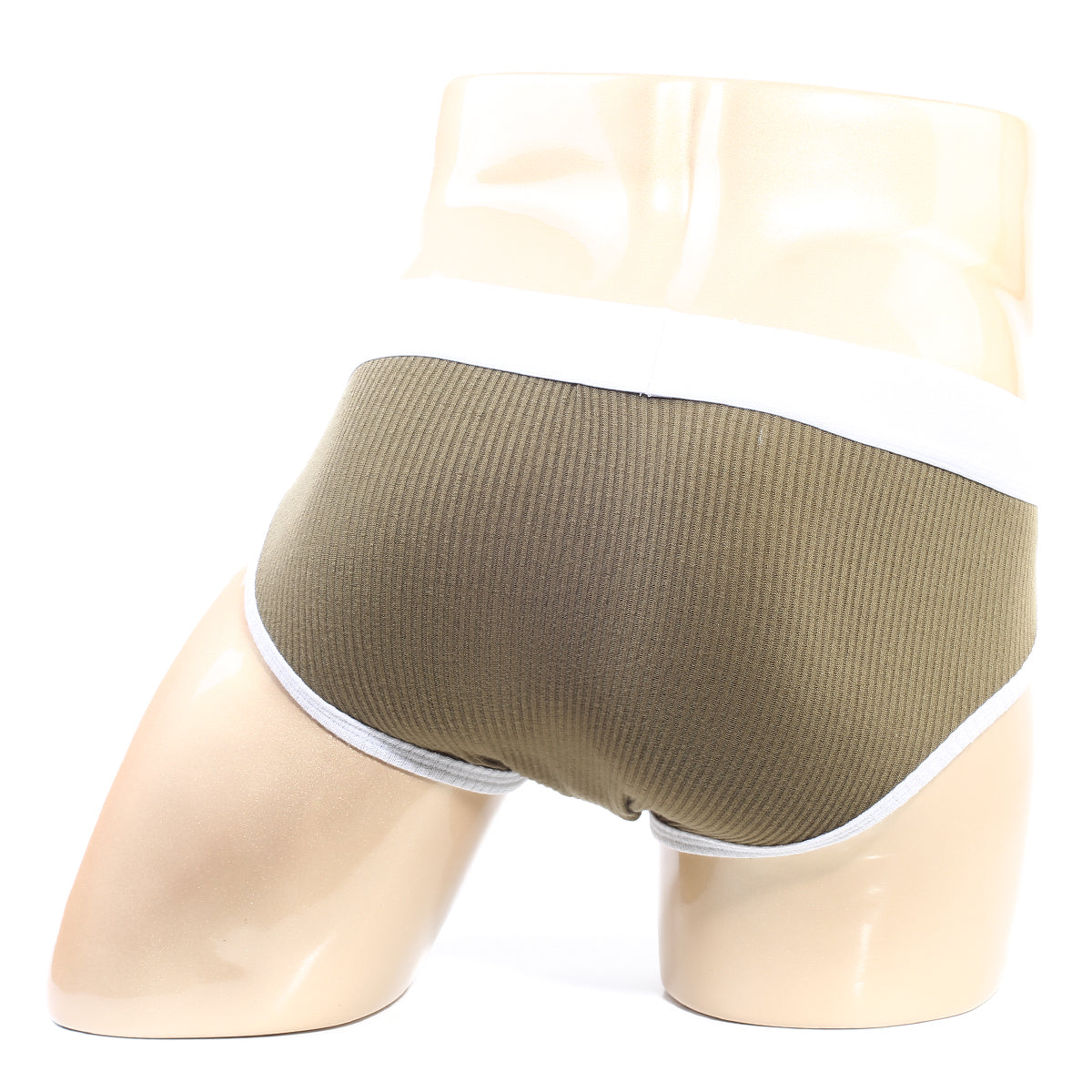 Metro male wear bold ribbed brief in olive green with white elastic waistband and side stripes made of ribbed fabric