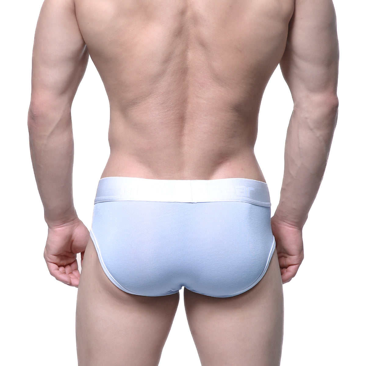 Metro male wear duke brief baby blue light blue briefs with white elastic waistband for comfortable everyday wear