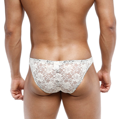 White floral lace men’s briefs metro male wear net bikini lace nude 1104-01 with delicate lace detailing