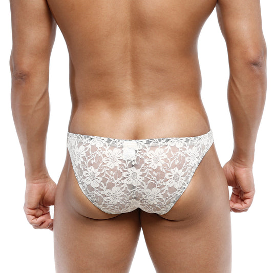 White floral lace men’s briefs metro male wear net bikini lace nude 1104-01 with delicate lace detailing