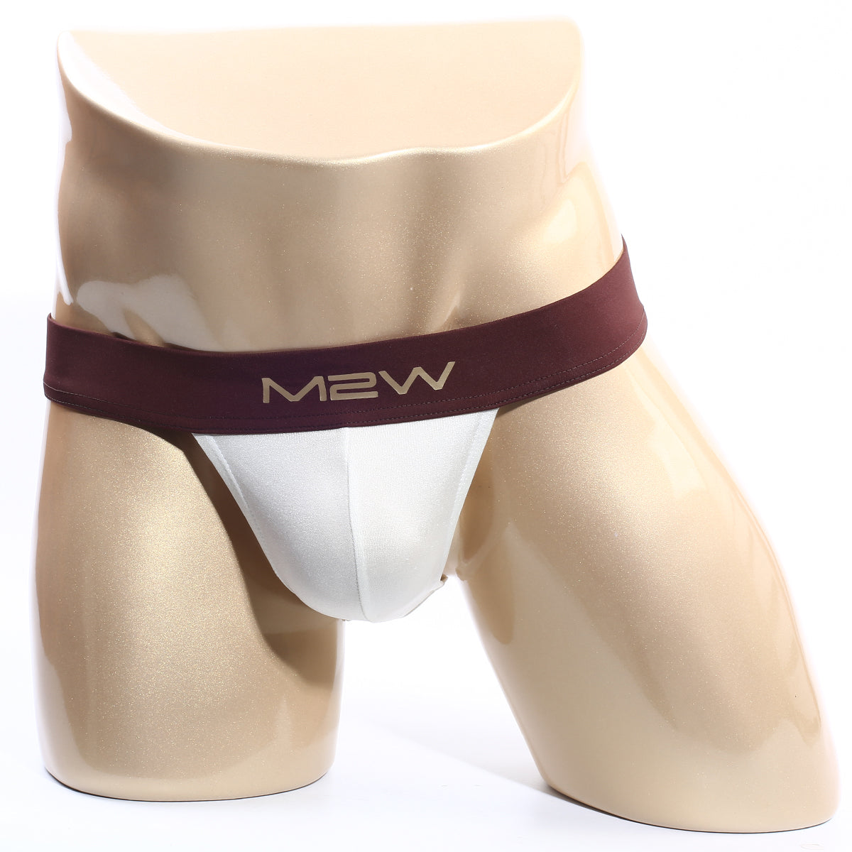 White MetroMaleWear Cosmos bikini briefs with a maroon waistband in cream color for comfortable daily wear
