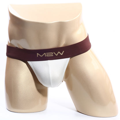 White MetroMaleWear Cosmos bikini briefs with a maroon waistband in cream color for comfortable daily wear