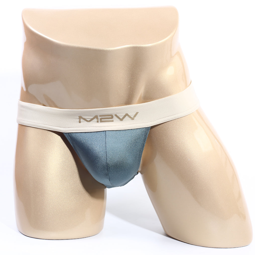 Metro malewear cosmos bikini moss 1124-07 men’s blue satin briefs with cream elastic waistband by m2w