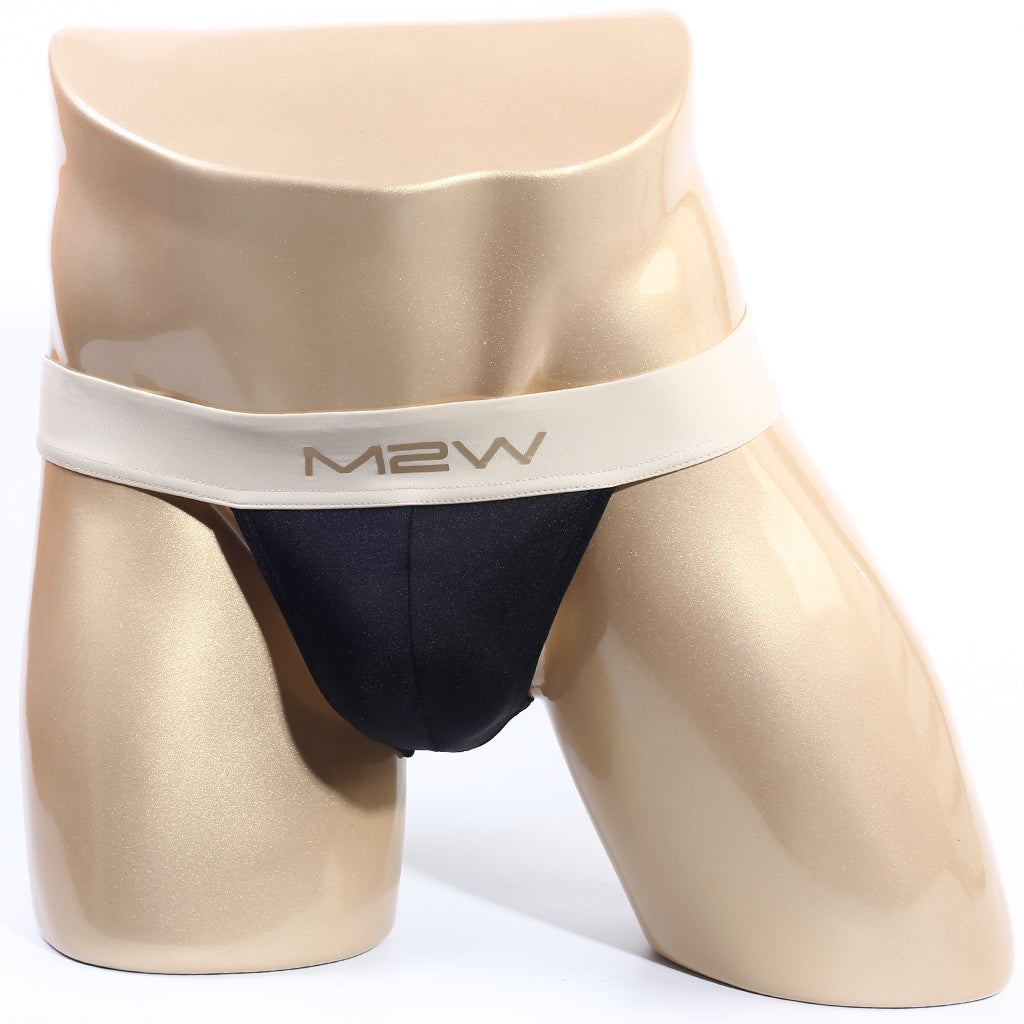 Black m2w briefs with cream-colored waistband metro malewear cosmos bikini black 1124-20 front view
