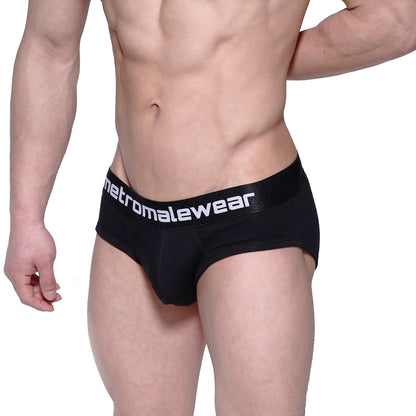 Black metromalewear profile hip briefs with white logo waistband designed for comfortable daily wear