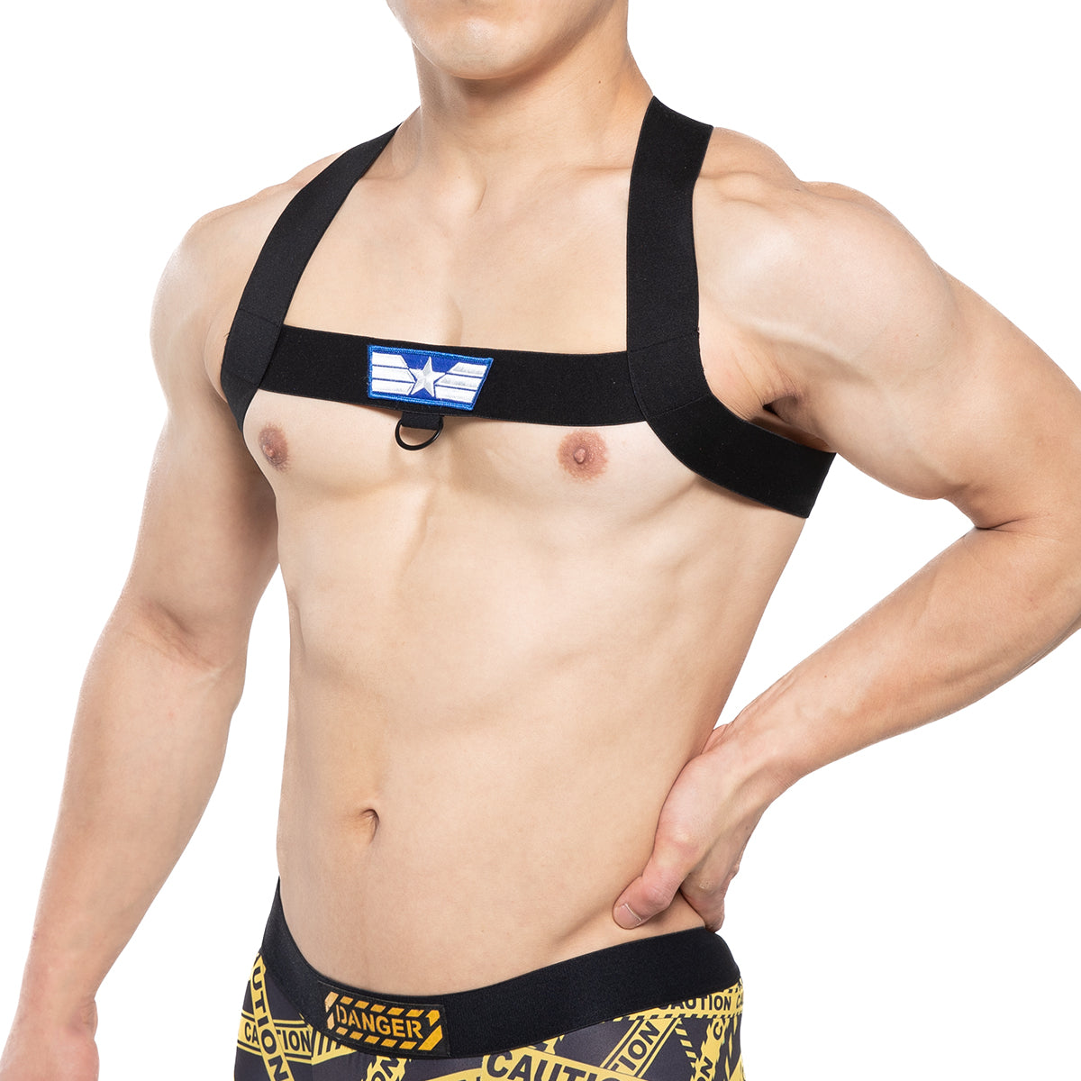 MetroMaleWear Sergant Harness 1400-61 black fabric harness with blue and white star emblem on chest strap