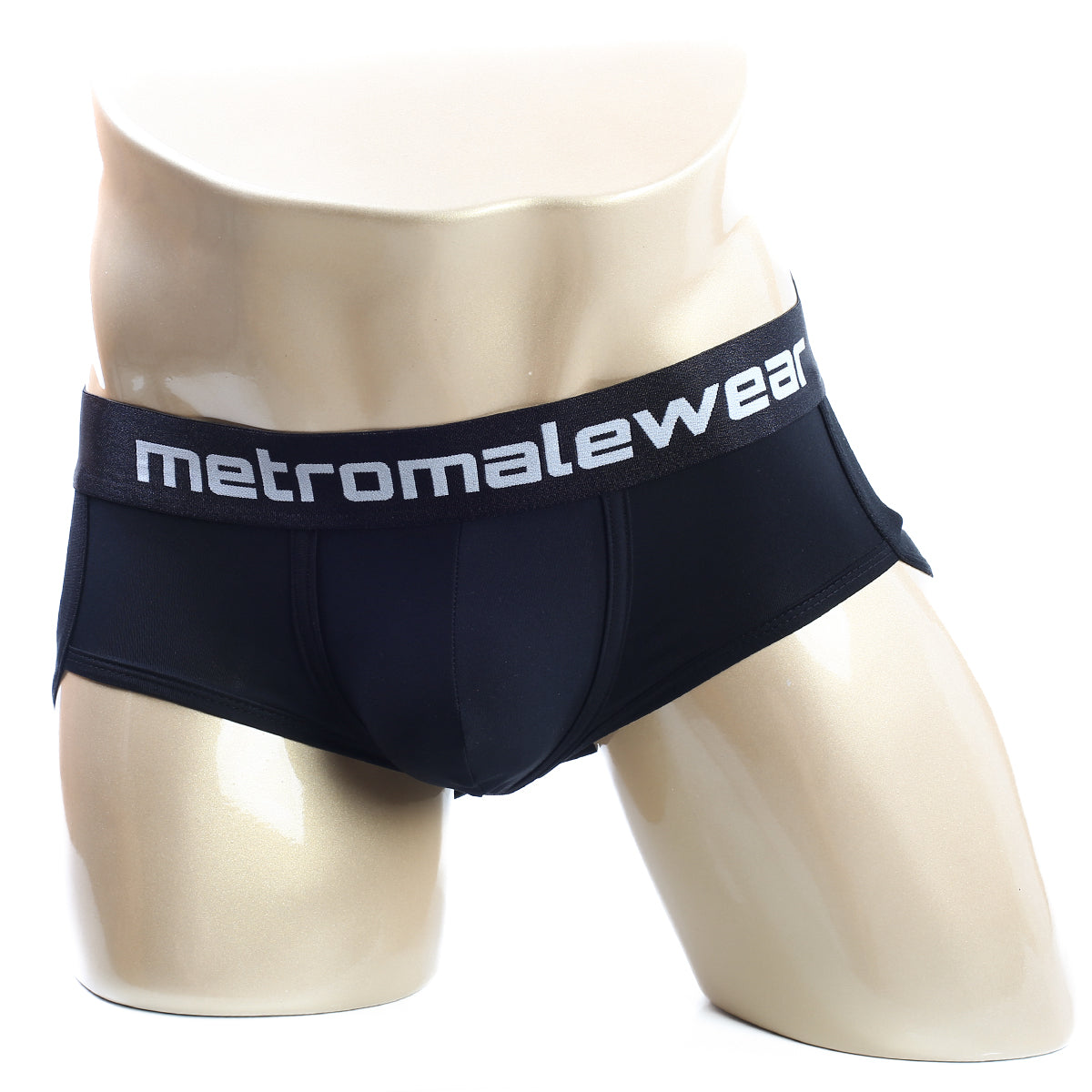 Black mens briefs with white metromalewear logo on elastic waistband metroMalewear palma boxer jock black 1413-20