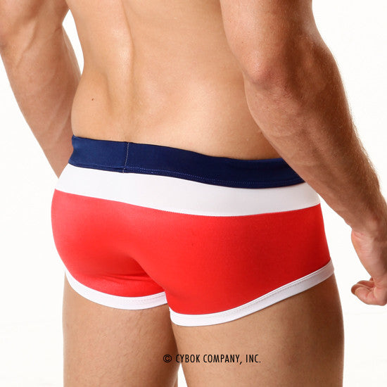 MetroMaleWear trio swim trunk red 4913-12 snug fit briefs with red white and navy blue stripes for swimwear use