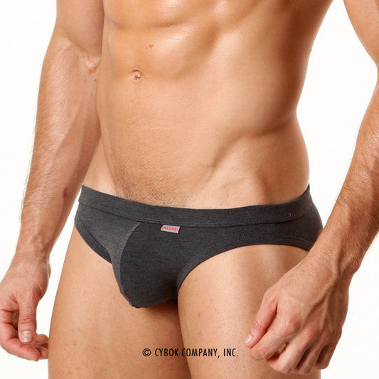 Dark gray metroMalewear modern brief heather 4003-10 with form-fitting texture and pink logo on waistband