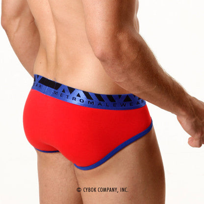 Metro male wear contrast brief red ii 9004-02 men’s red and blue briefs with bold contrasting trim for everyday comfort