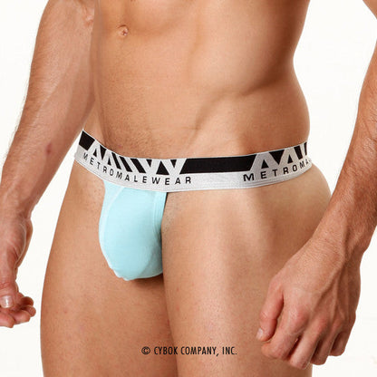 Light blue athletic cut briefs with black and white metromalewear branded waistband in pima cotton