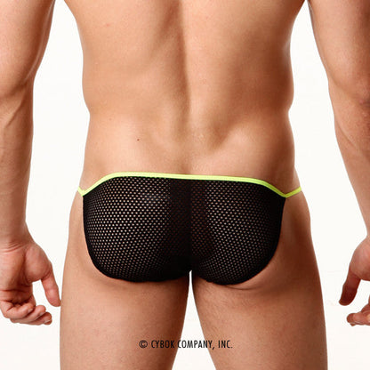 Black mesh briefs with neon green trim sheer fun bikini lime style by metromalewear for men