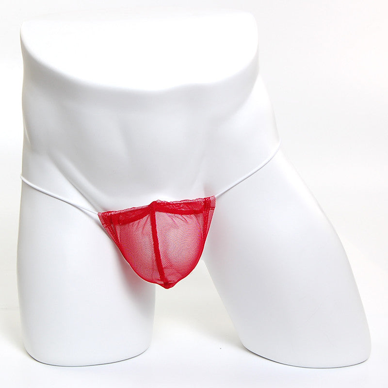Red mesh thong with thin white elastic waistband microfiber fabric by metromalewear model 2015-49
