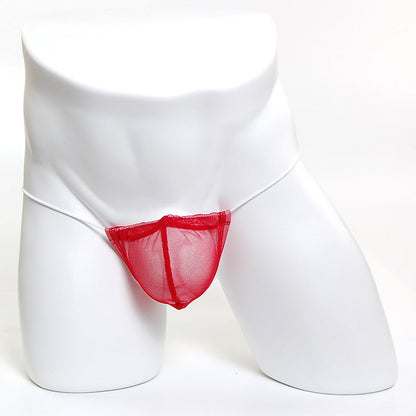 Red mesh thong with thin white elastic waistband microfiber fabric by metromalewear model 2015-49