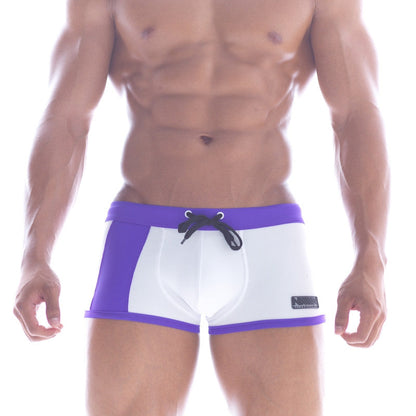 MetroMaleWear Provence swim boxer 4926-00 purple and white trunks with black drawstring waistband for swimming