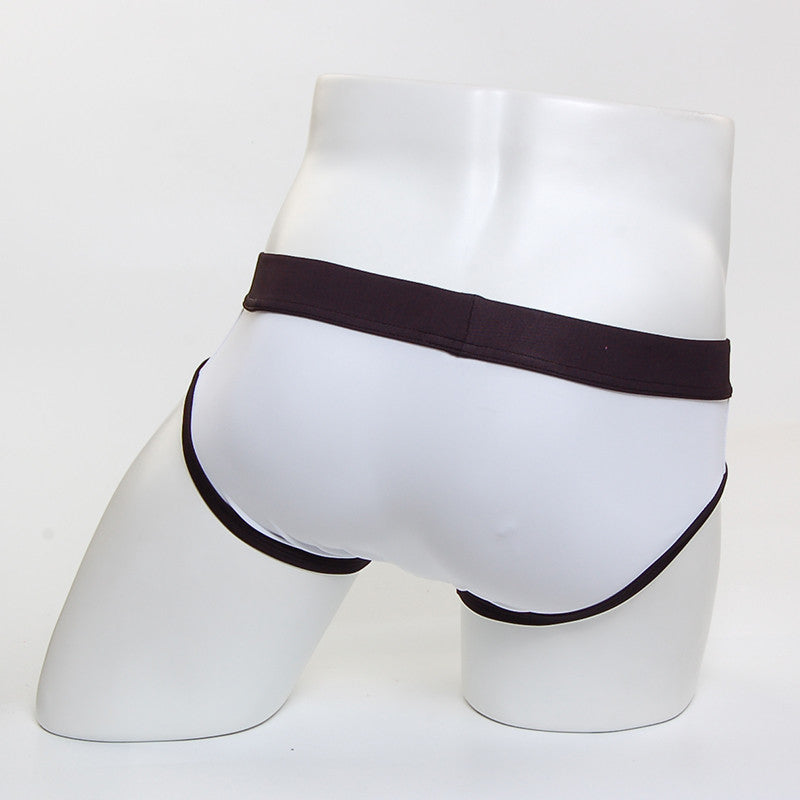 White briefs with dark brown waistband and black trim metro male wear noir swim brief 4916-87 front view