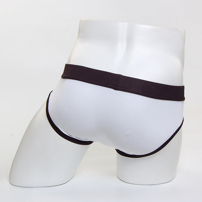 White briefs with dark brown waistband and black trim metro male wear noir swim brief 4916-87 front view