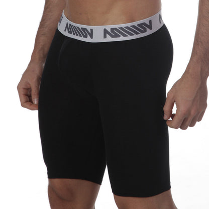 Black athletic shorts with gray mimov logo waistband metro malewear uphole long boxer black 3031-20