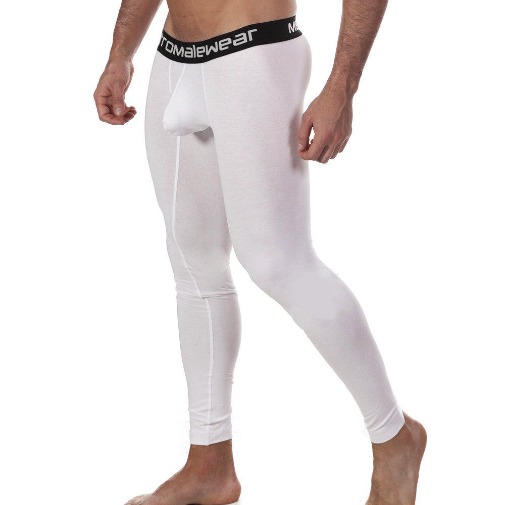 White MetroMaleWear Perfect Scene cotton long john compression tights with black waistband and white brand lettering