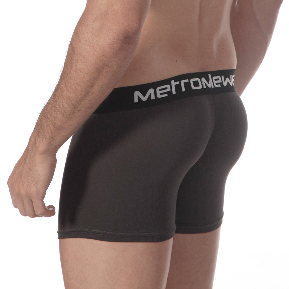 Black metronewe men’s boxer briefs with snug fit elastic waistband made from soft pima cotton charcoal color