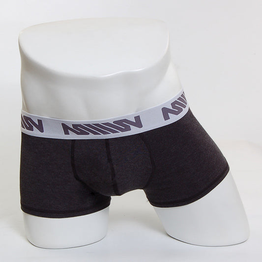 Black mens padded boxer briefs with a gray waistband featuring the million logo from metromalewear premium heather 3032-11
