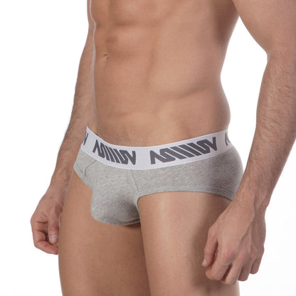 MetroMaleWear core hip brief grey 8003-10 featuring gray heathered fabric and white elastic waistband with black millin branding