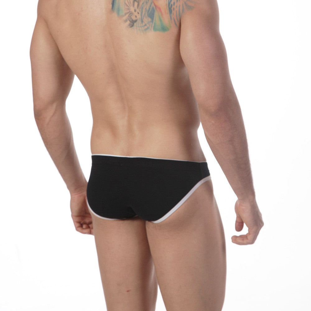 Black briefs with white trim from metromalewear terrace hip brief 3106-20 featuring comfortable fabric
