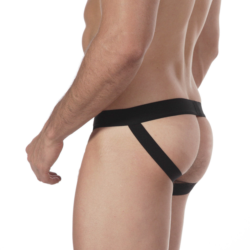 Black metro malewear fishnet jock strap 3001-66 with supportive contoured design athletic briefs back view