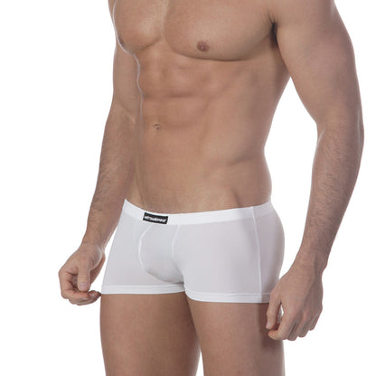 White mens briefs with a black brand label on the waistband metro male wear enhancement boxer white 2043-00