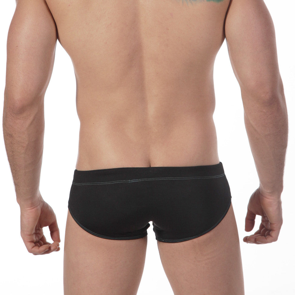 MetroMaleWear lowrise swim brief black 4917-20 with white stitching on waistband and leg openings for men